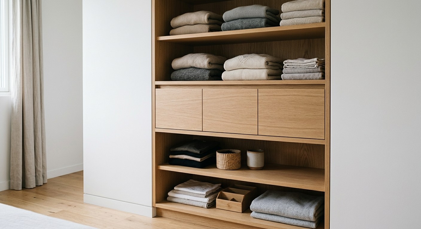 Depolama alanı planlaması yapılmış modern gömme dolap detayı